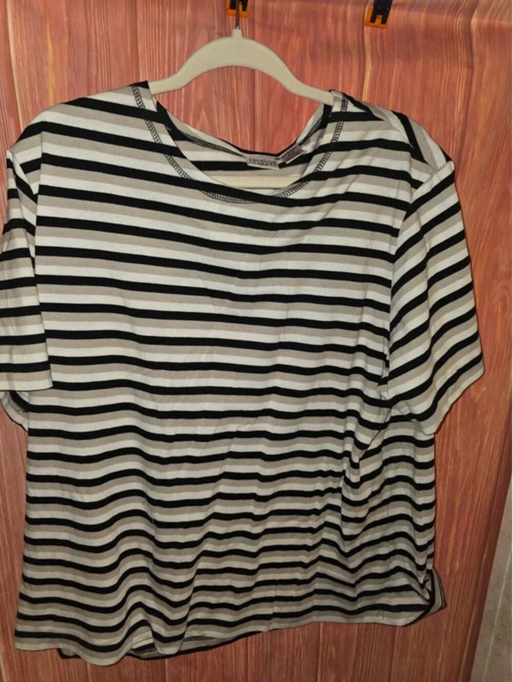 Carolina Colours Plus Striped Short Sleeve T-Shirt Top Tan Black White 20W
